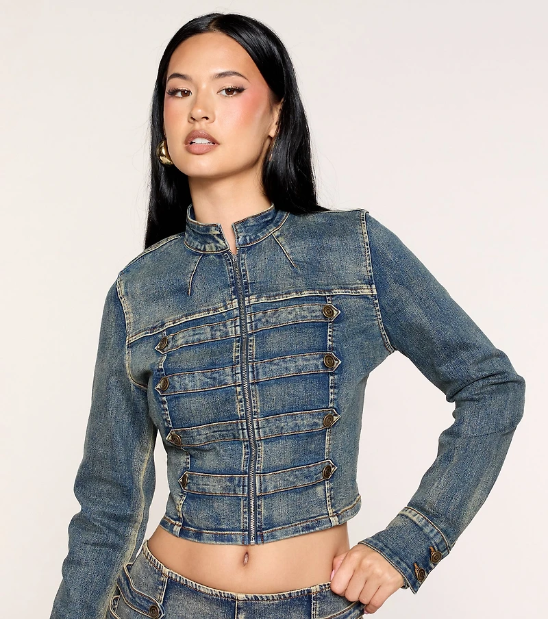 Command Attention Military Denim Jacket