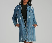 Distressed Denim Long Line Jacket