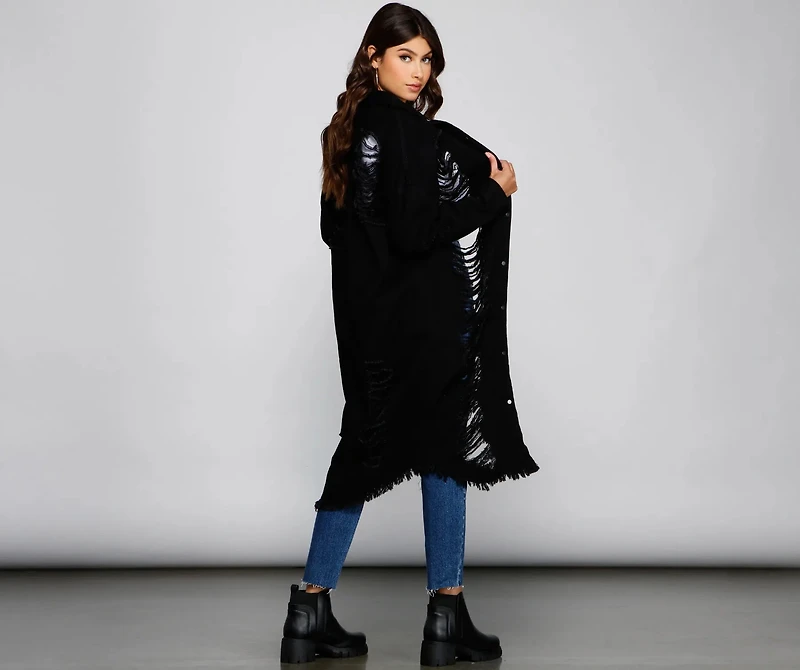 Distressed Deets Longline Denim Jacket