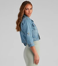 Cute And Classic Cuffed Denim Jacket
