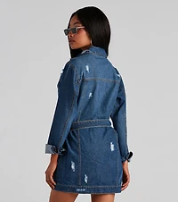 Denim Babe Belted Long Jean Jacket