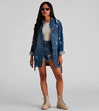 Denim Babe Belted Long Jean Jacket
