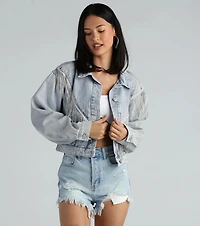 Rocker-Chic Rhinestone Fringe Denim Jacket