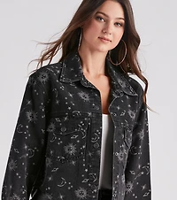 Dreamy Trendsetter Celestial Print Denim Shacket