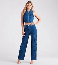 Cutie Charge Sleeveless Denim Vest