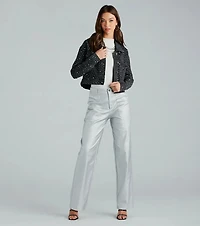 Casual Glamour Rhinestone Cropped Denim Jacket