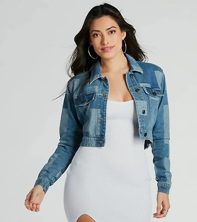 Art Of Patchwork Crop Denim Jacket