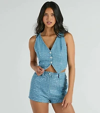 Feeling Flirty Sequin Glitter Denim Vest