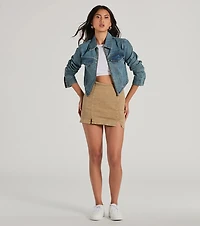Cool Trendsetter Zip Up Collared Crop Denim Jacket