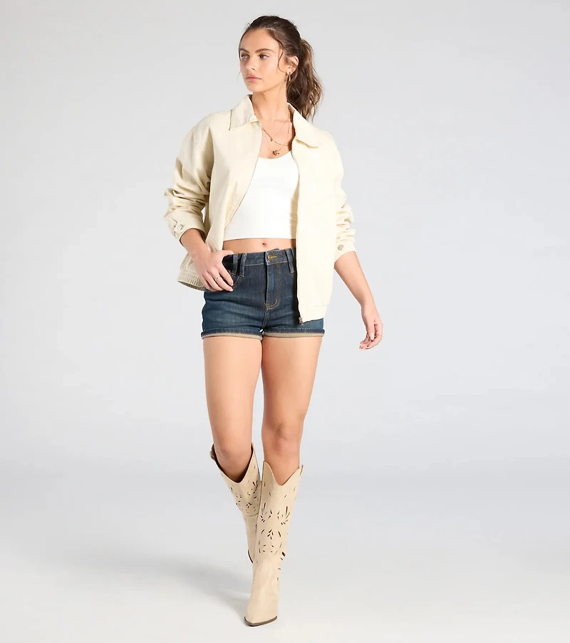 Keeping It Cool Oversized Denim Bomber Jacket