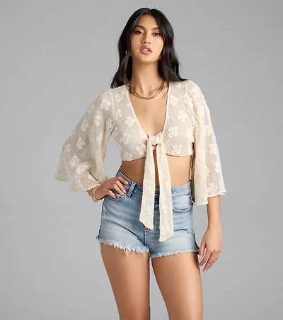 Want To Me Floral Crochet Tie Front Top