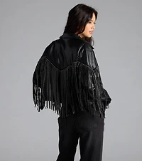 Cause A Scene Stud Fringe Faux Leather Shacket