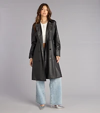 Iconic Muse Faux Leather Belted Trench Coat