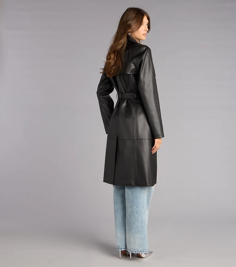 Iconic Muse Faux Leather Belted Trench Coat