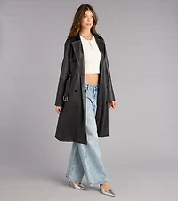 Iconic Muse Faux Leather Belted Trench Coat