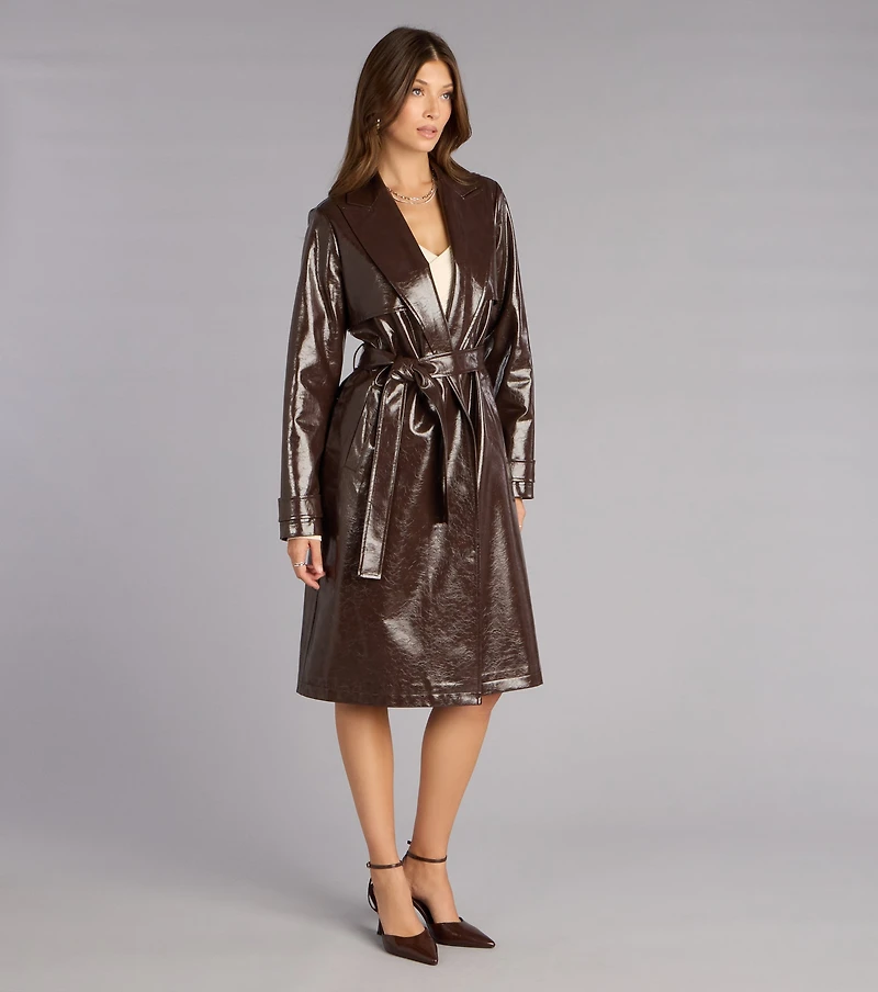 Statement Season Faux Leather Trench Coat