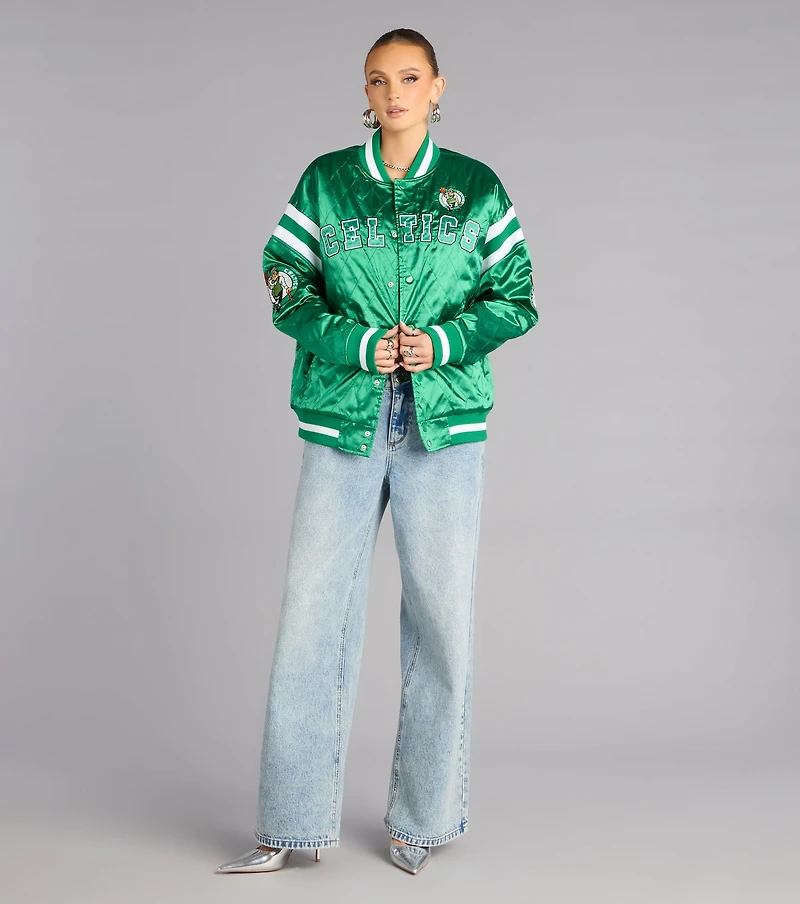 Ultra Game NBA Celtics Satin Bomber Jacket