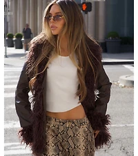 It Girl Faux Fur Trim Leather Coat