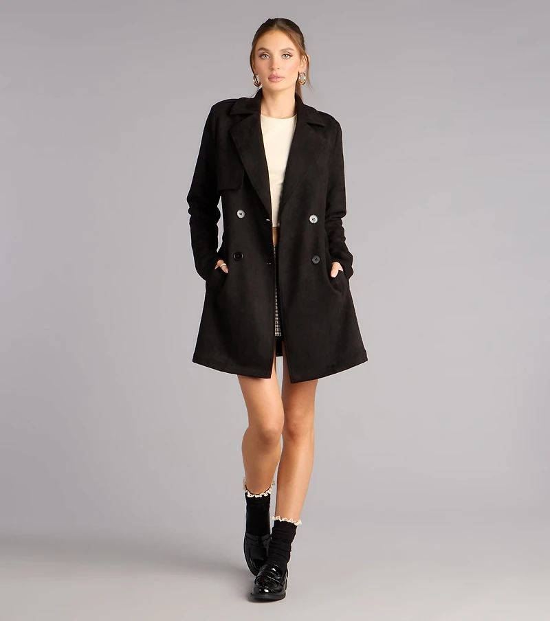 Eye For Style Belted Faux Suede Trench Coat