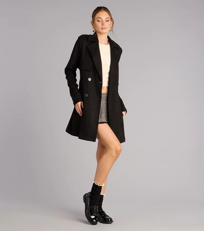 Eye For Style Belted Faux Suede Trench Coat