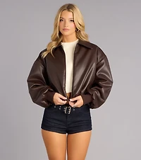 Effortless Edge Faux Leather Bomber Jacket