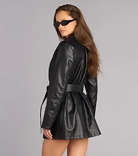 City After Dark Faux Leather Trench Coat