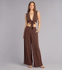 Effortless Look Linen-Blend Tie-Front Vest