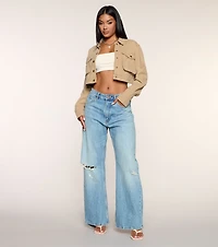 Laid-Back Looks Twill Cropped Jacket