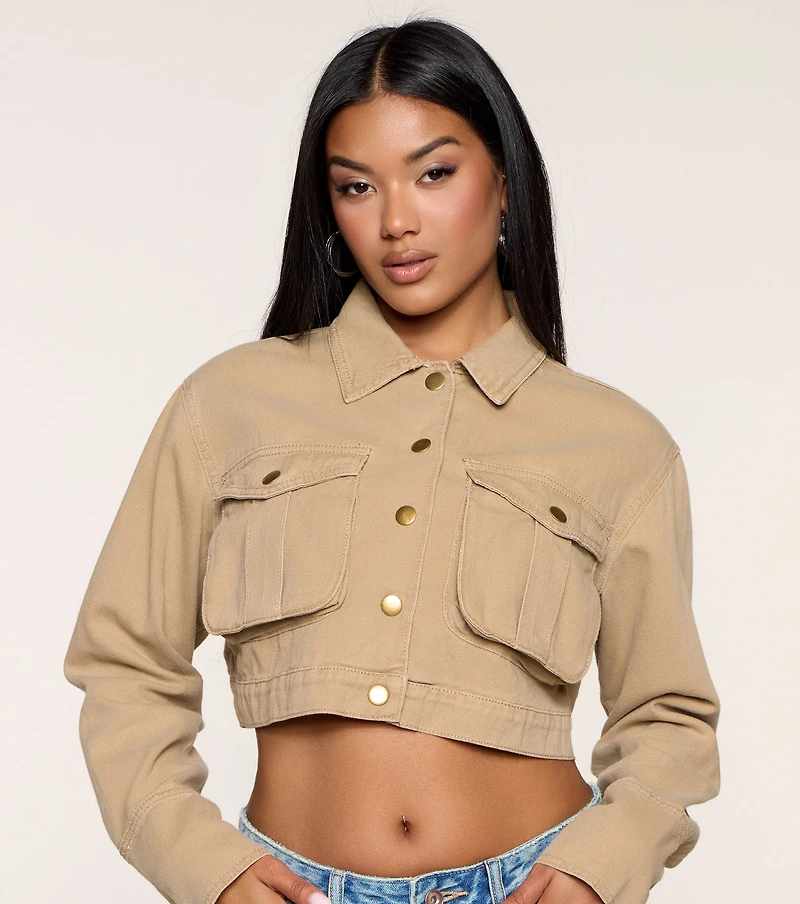 Laid-Back Looks Twill Cropped Jacket