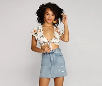 Flutter With Floral Tie Front Top