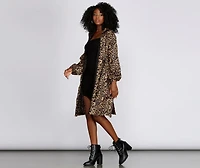 Long Line Leopard Print Anorak Windbreaker