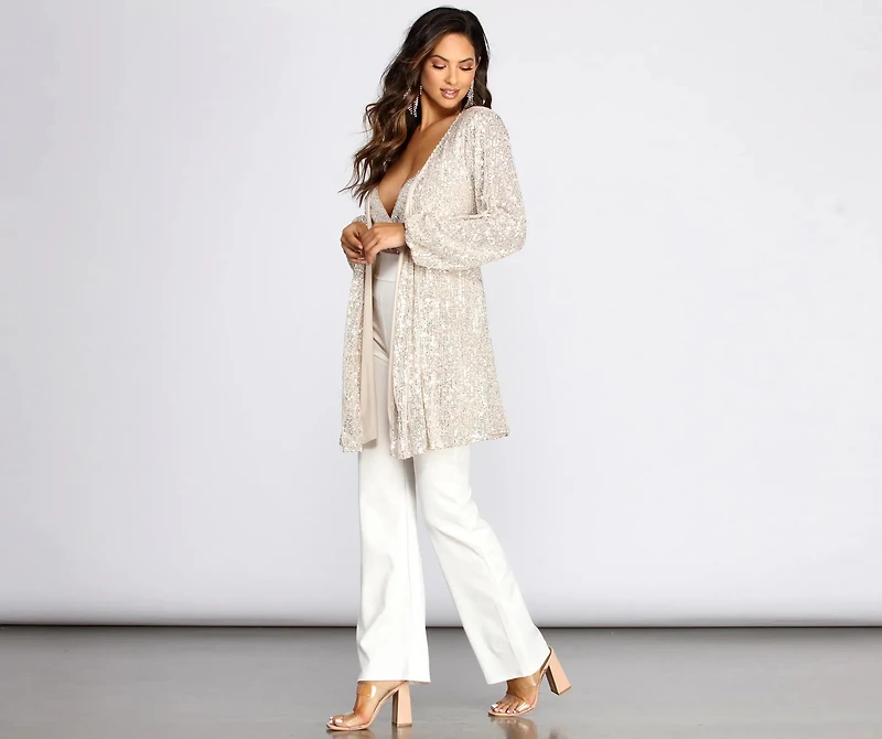 Stunner Sequins Long Sleeve Trench