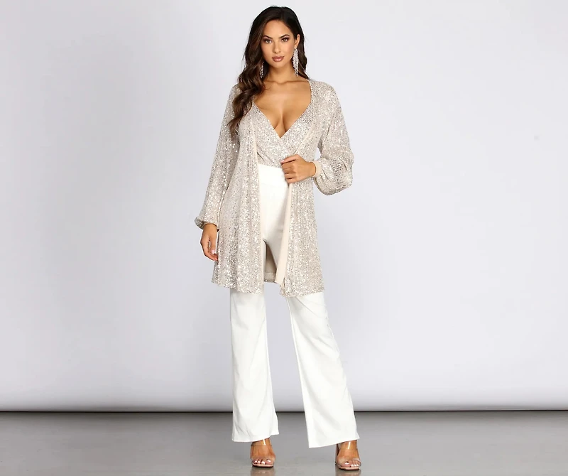 Stunner Sequins Long Sleeve Trench