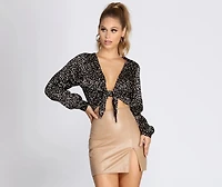 Polka Dot Party Tie Front Top