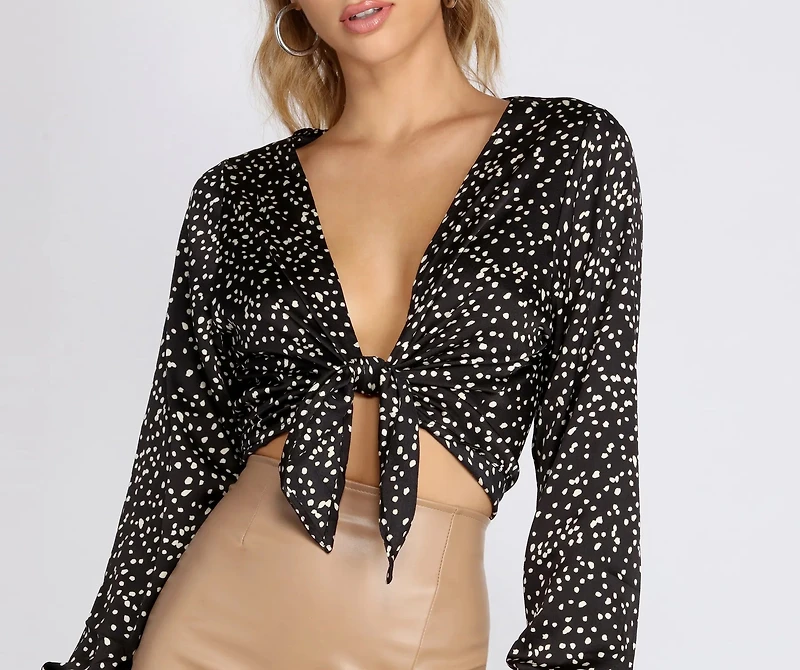 Polka Dot Party Tie Front Top