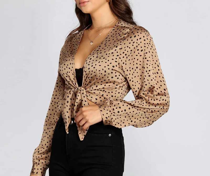 Polka Dot Party Tie Front Top