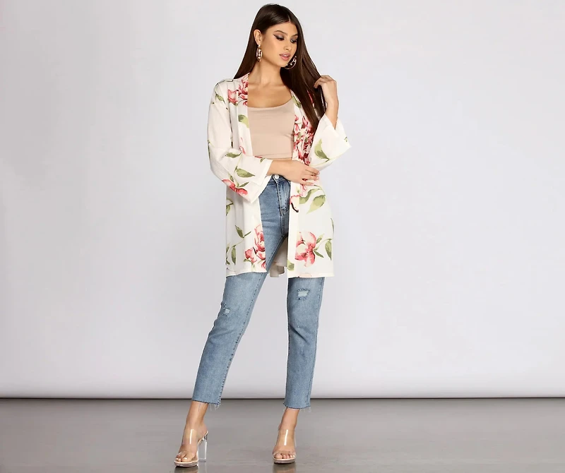 Wildflower Floral Belted Kimono