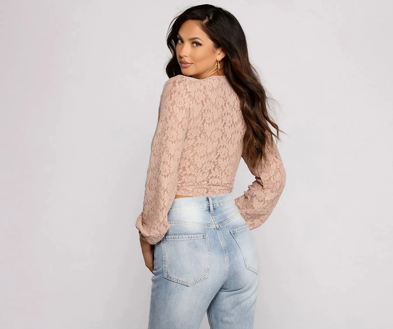Living For Lace Tie Front Top