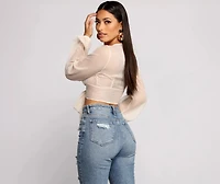 So Chic Tie Front Long Sleeve Crop Top