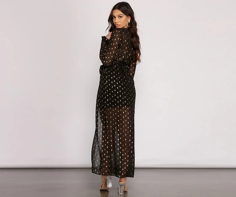 Foiled and Fab Tie Waist Chiffon Duster