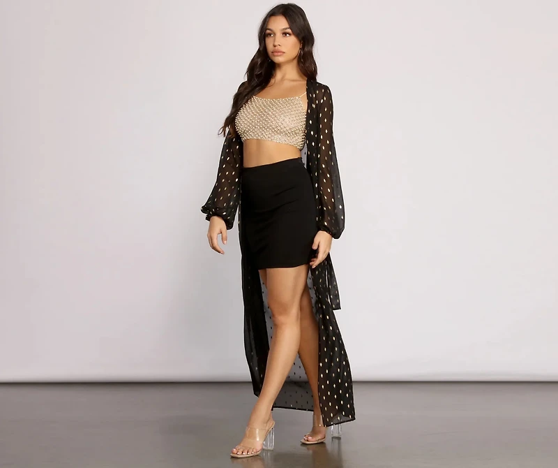 Foiled and Fab Tie Waist Chiffon Duster