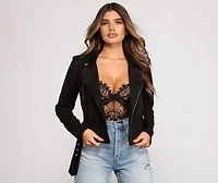 Stun On Em' Faux Suede Belted Moto Jacket