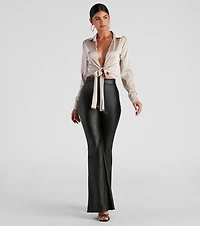 So Sleek Satin Tie-Front Blouse