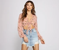 Stunning Beauty Floral Chiffon Tie-Front Top