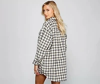 Preppy And Cute Long Plaid Shacket