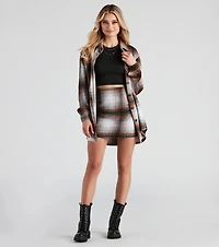 Preppy And Cute Long Plaid Shacket