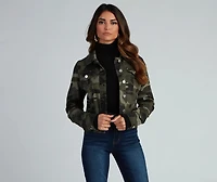 Cutie Camo Button-Down Twill Jacket