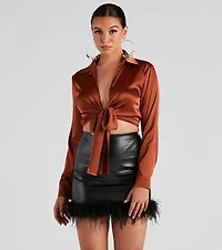 So Sleek Satin Tie-Front Blouse
