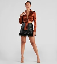 So Sleek Satin Tie-Front Blouse