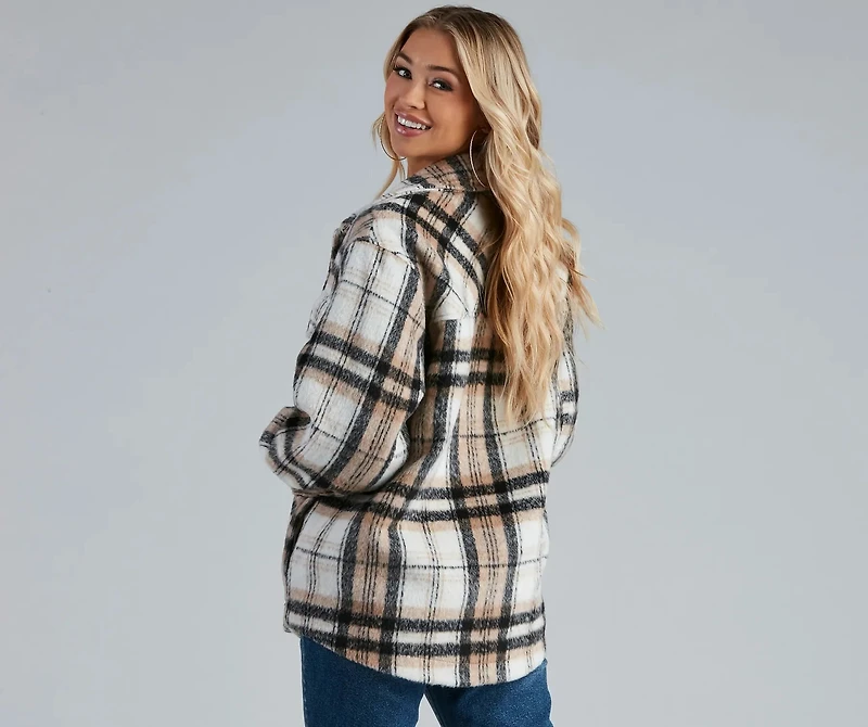 S'more Plaid Faux Fur Woven Shacket
